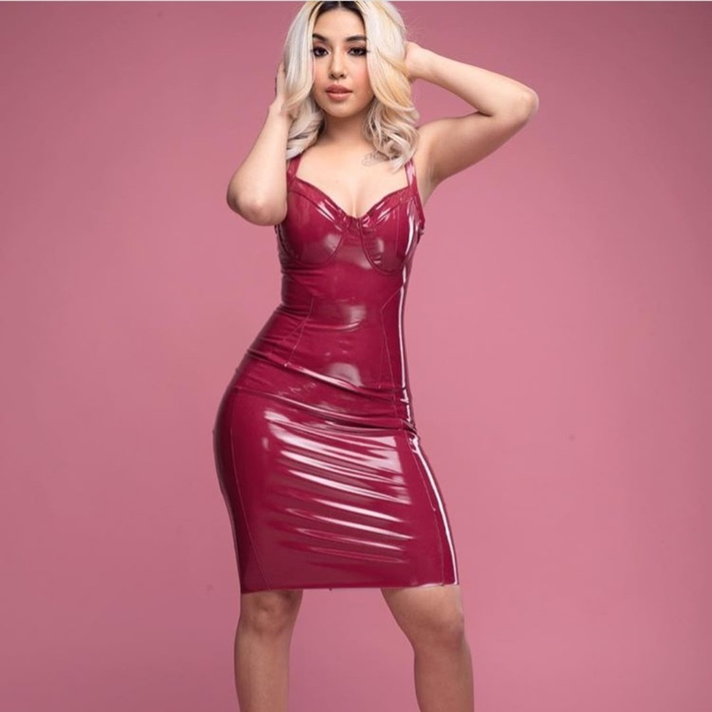 Red latex bodycon dress